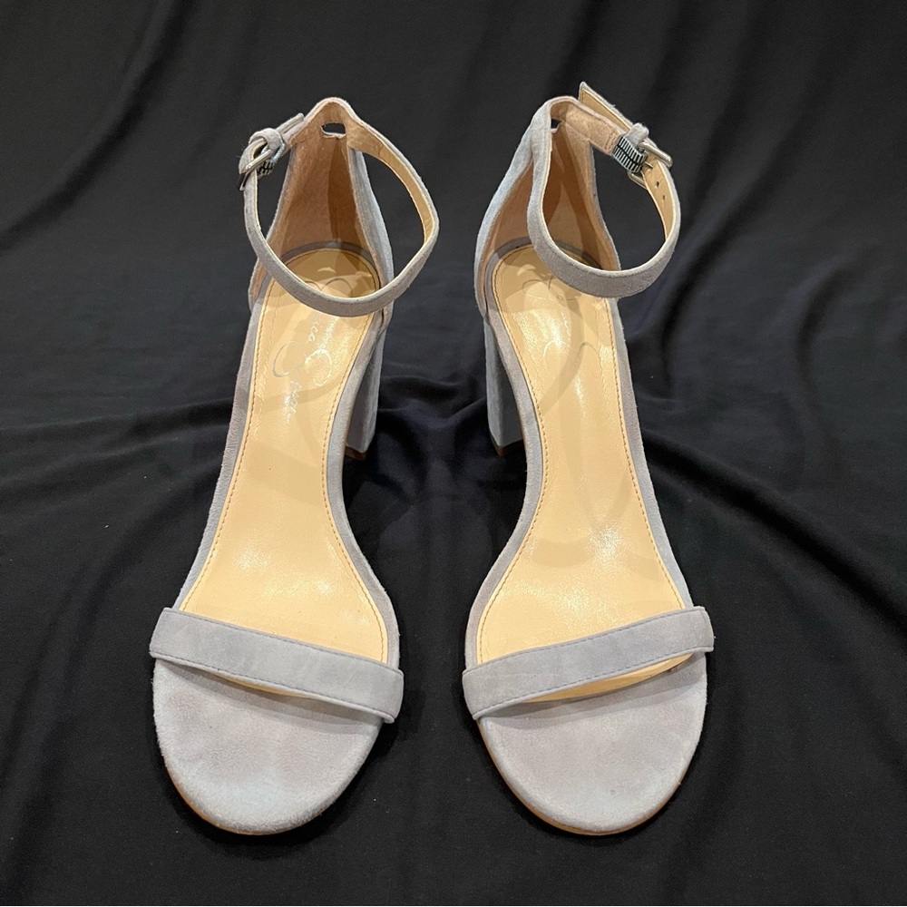 Jessica Simpson Monrae Suede Block Heel Sandal Baby Blue/Gray Size 8